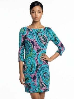 LILLY PULITZER | Newport Silk 3/4 Sleeve Floral Paisley Dress Women’s Size 0